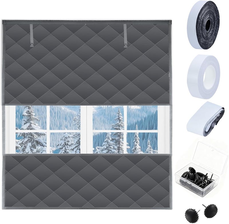Jeyeou Visible Thermal Window Insulation Kit for Winter, Winterizing Insulated Window Cover Waterproof Oxford Cloth Cotton Layer Reusable Insulated Curtain Blanket Cold Protector for Home Attic RV Keep Warm - Image 1